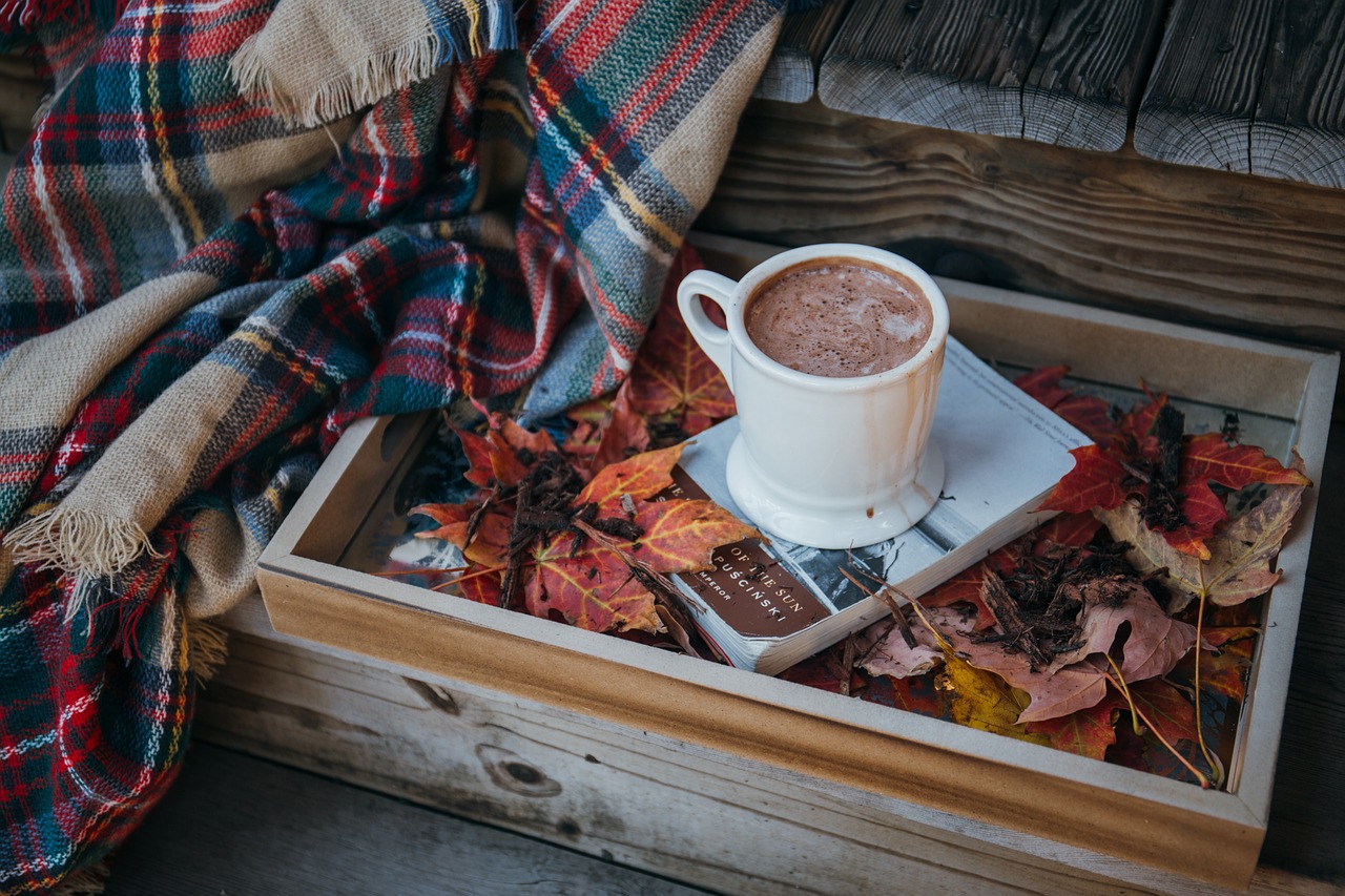 Plaid cocooning. chocolat chaud. automne